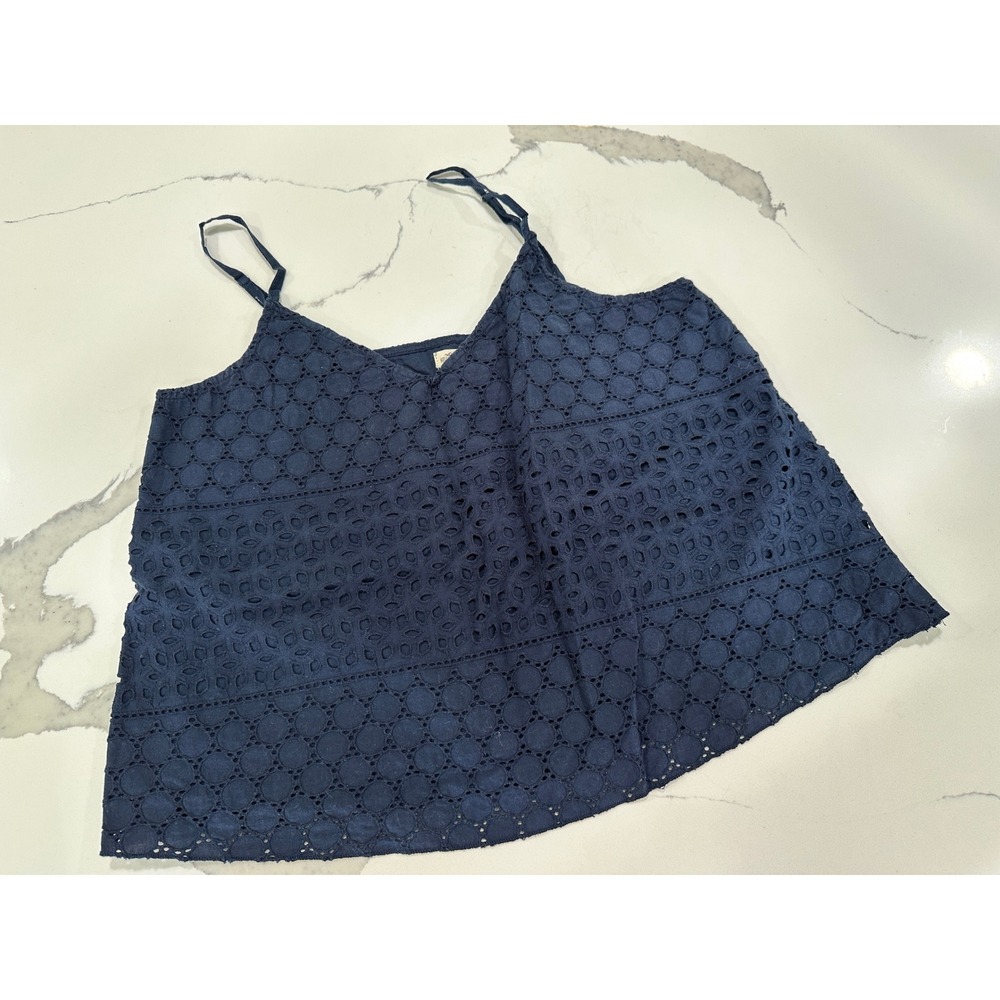 Hollister Navy Blue Eyelet Cami Tank‎ Top Womens Medium Adjustable Straps Boho